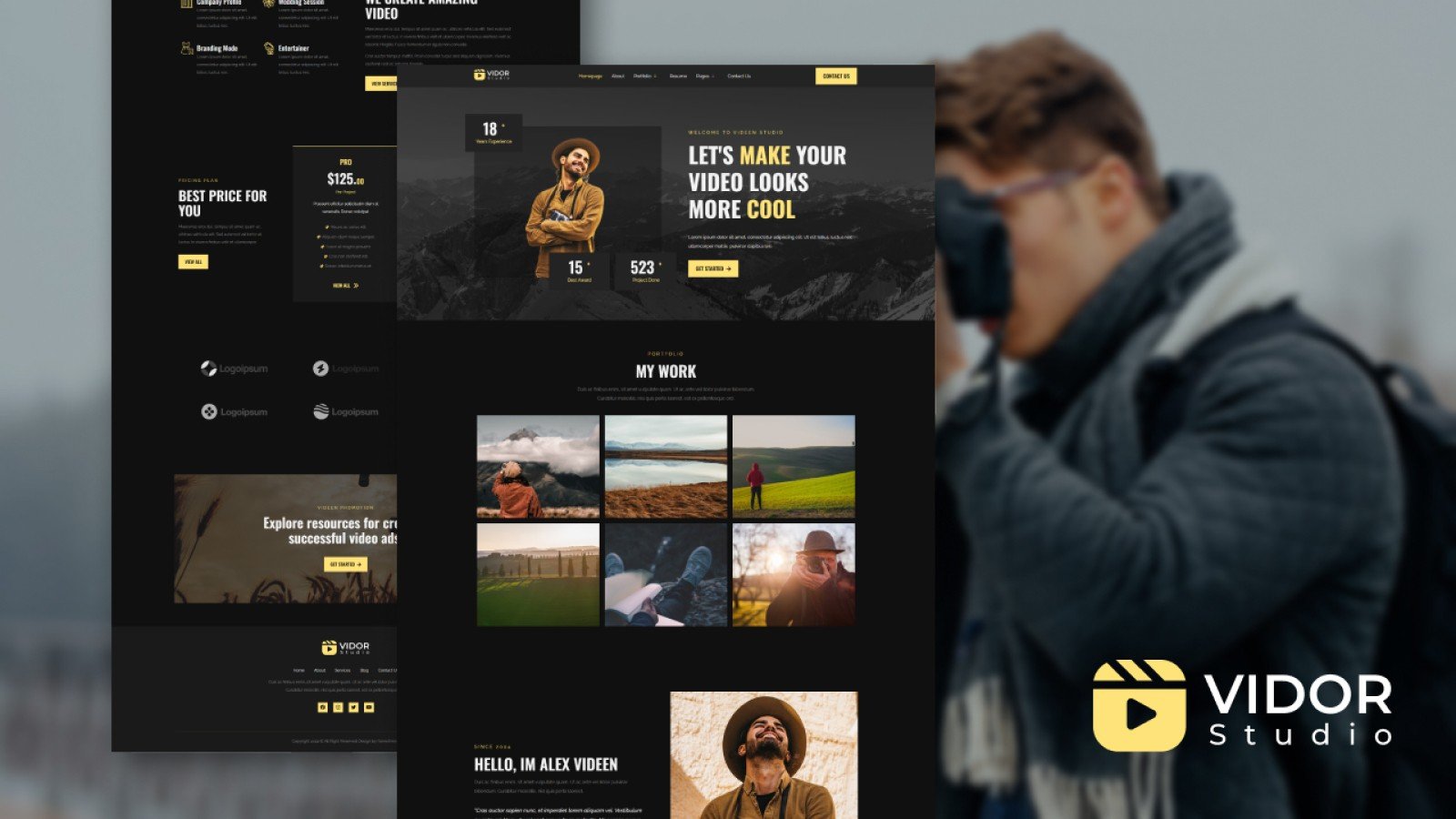 Vidor Studio – videographer portfolio elementor template kit